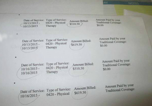 $1,100 for one physical therapy visit