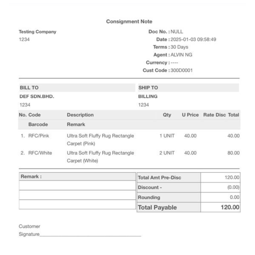 saleshero consignment note teamplate