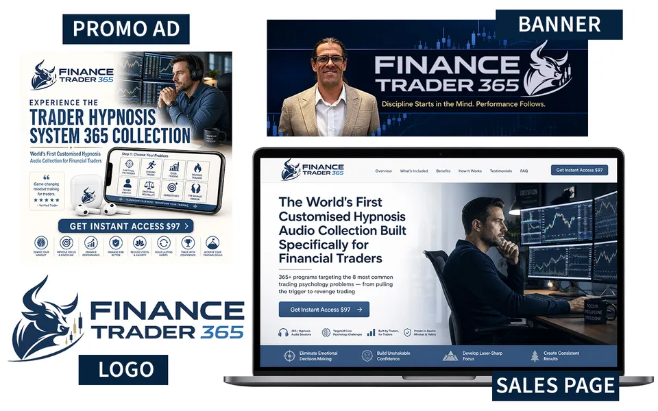 Finance Trader 365: logo, promo ad, banner and sales page for the financial trading collection