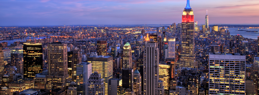 New York City skyline at dusk