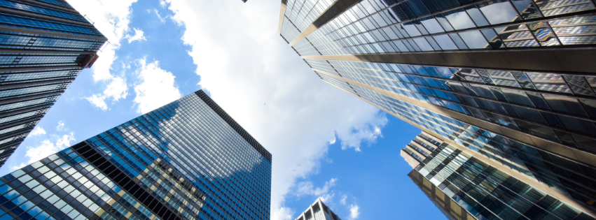 Commercial towers viewed from street level