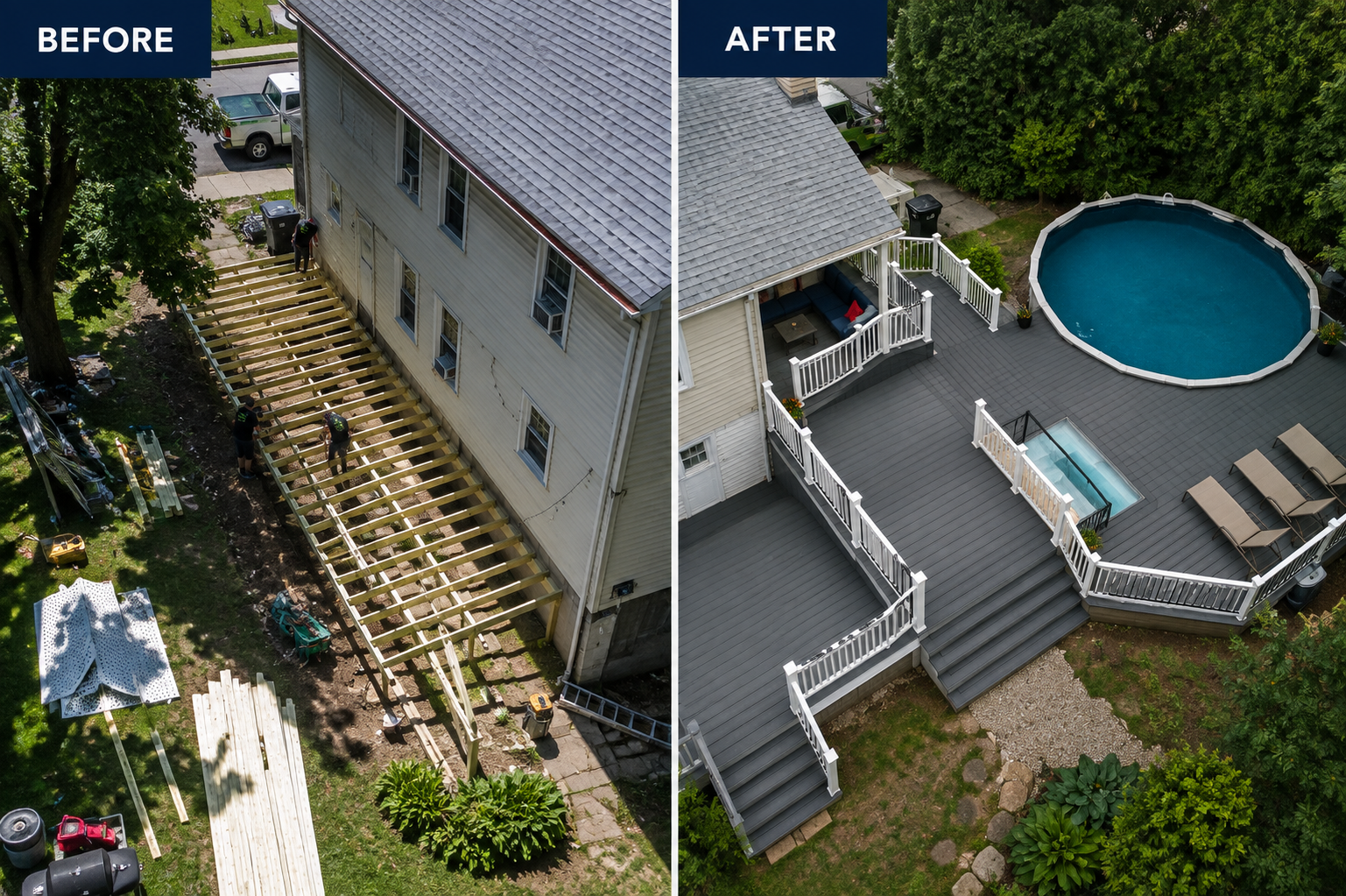 Professional before-and-after deck project photo used in a Meta ad campaign for a Pennsylvania contractor