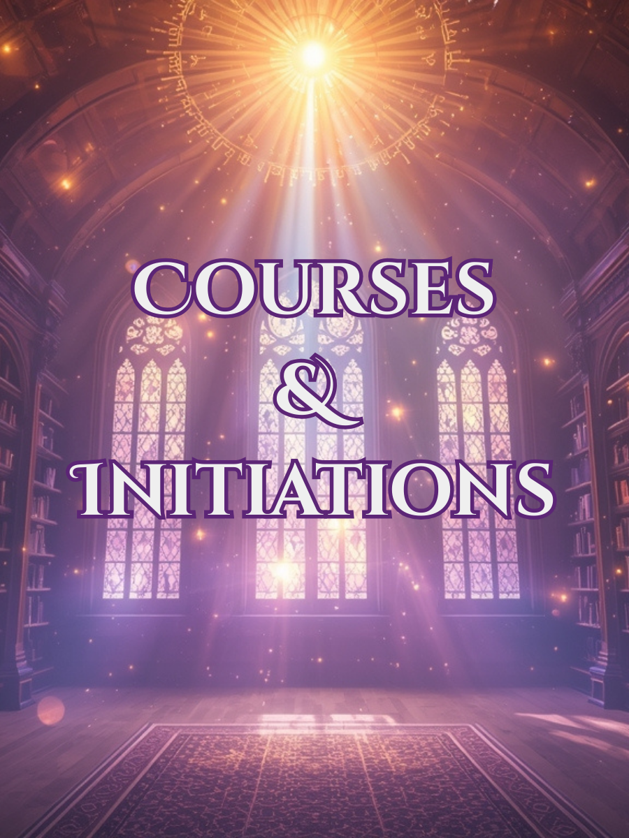 Courses and initiations portal with a sacred temple interior and golden light