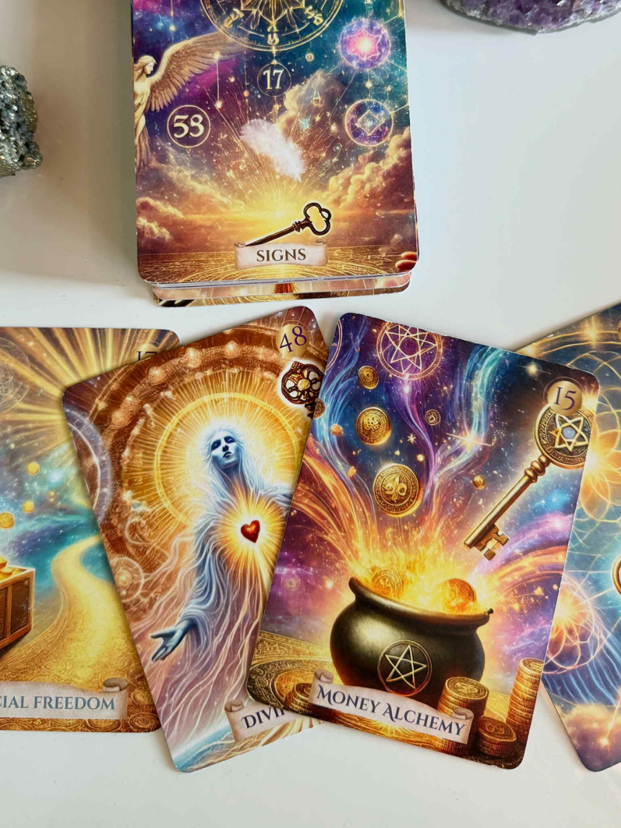 Akashic Soul Alchemy oracle cards laid out for an intuitive soul reading