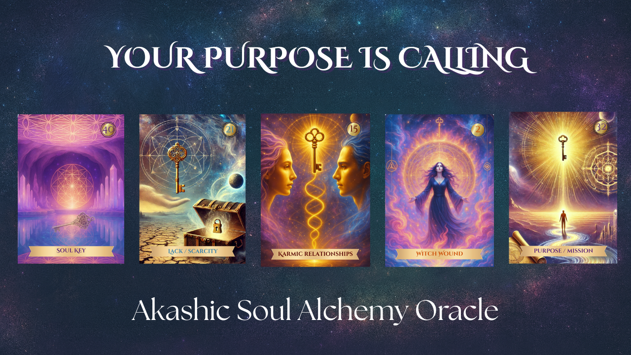 akashic soul alchemy cards laid out on a green background