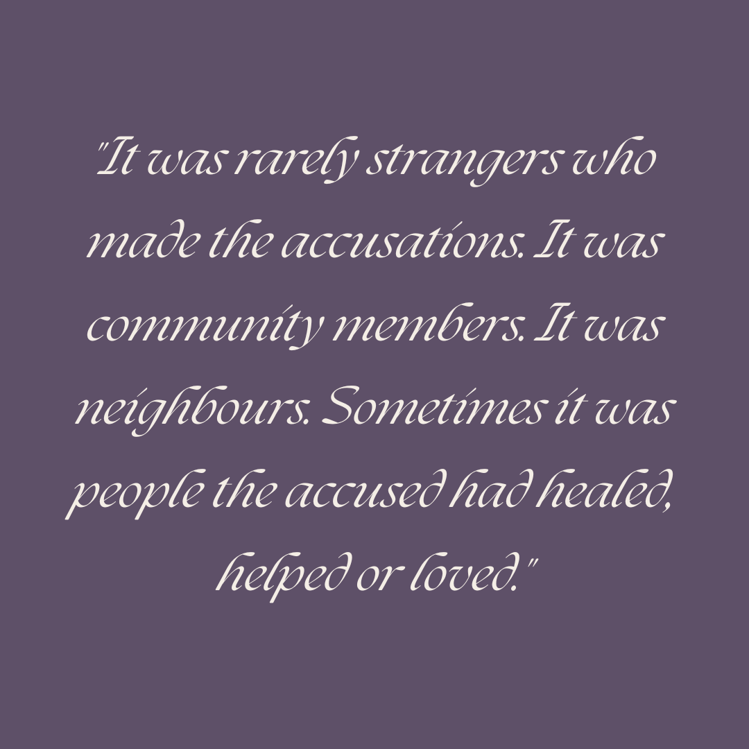 graphic reading "it was rarely strangers who made the accusations — sometimes it was people she had healed, helped or loved" — Witch Wound betrayal thread quote, dark feminine design. graphic reading "it was rarely strangers who made the accusations — sometimes it was people she had healed, helped or loved" — Witch Wound betrayal thread quote, dark feminine design.