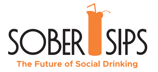 Sober Sips logo featuring the tagline “The Future of Social Drinking,” with a tall orange drink glass and straw forming the letter “I” in the word “Sips.”