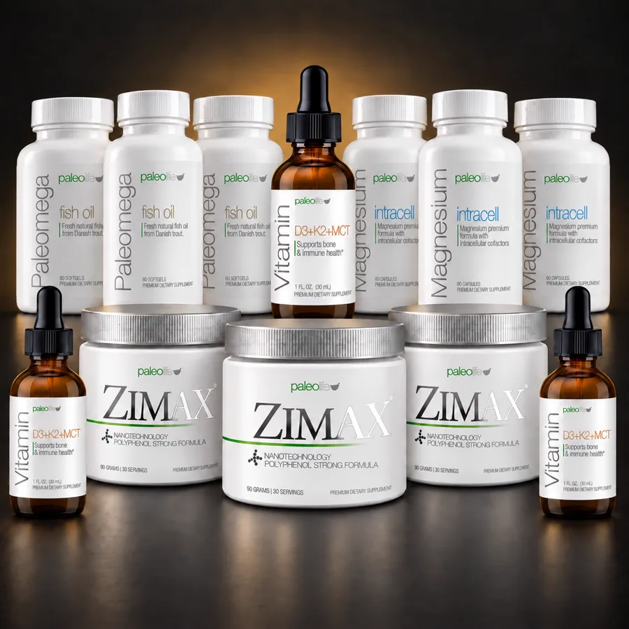 Kit Vida Sana Plus: Paleomega, Magnesium Intracell, Vitamina D3+K2 y Zimax, tres de cada uno