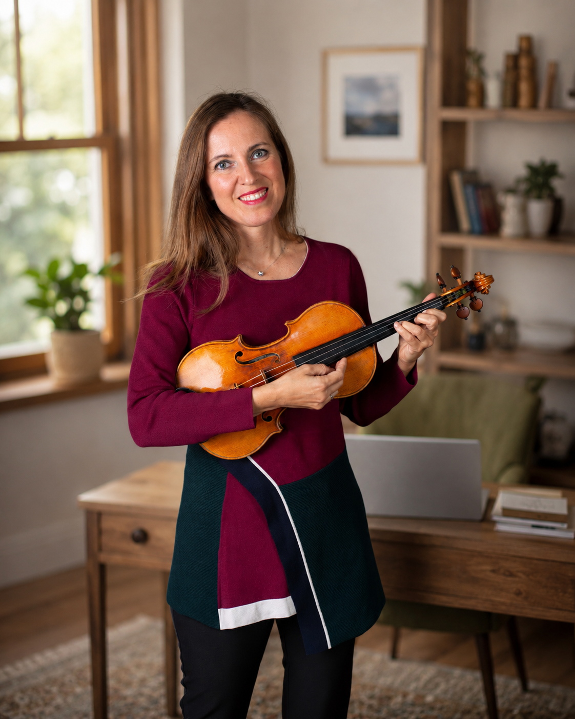 Maite Iglesias standing with her violin