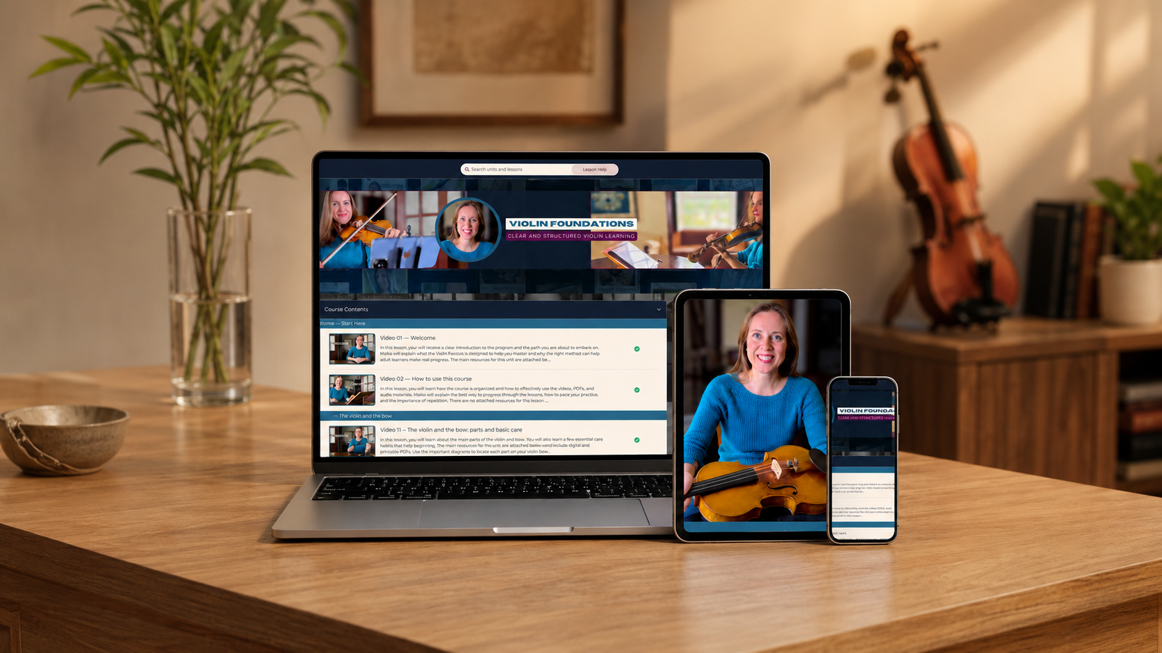 Module 1 displayed on laptop, tablet and phone