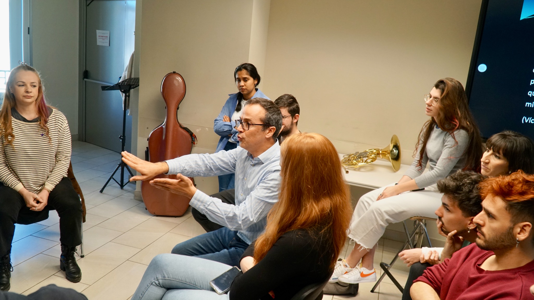 Cristo Barrios working with a group of advanced performers