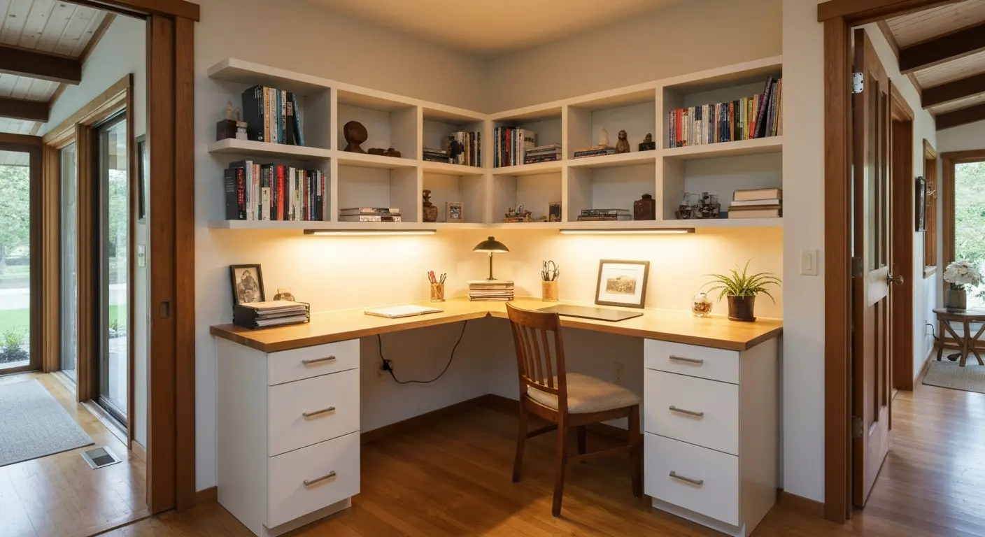 Compact office nook with task lighting