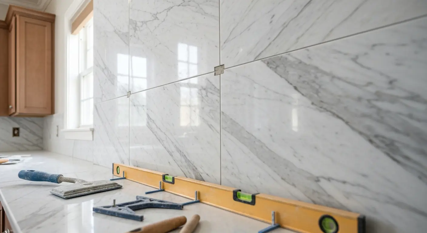 Stone backsplash installation