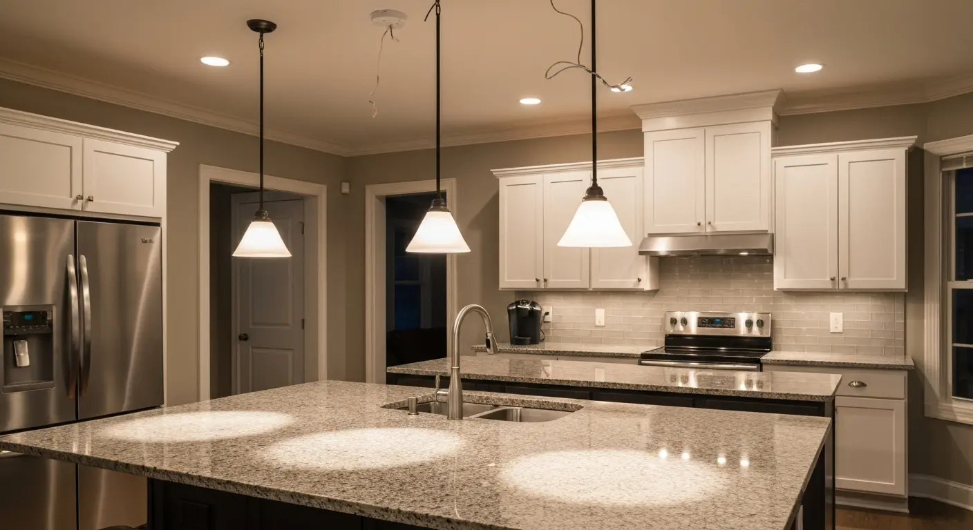 Pendant lighting over kitchen island