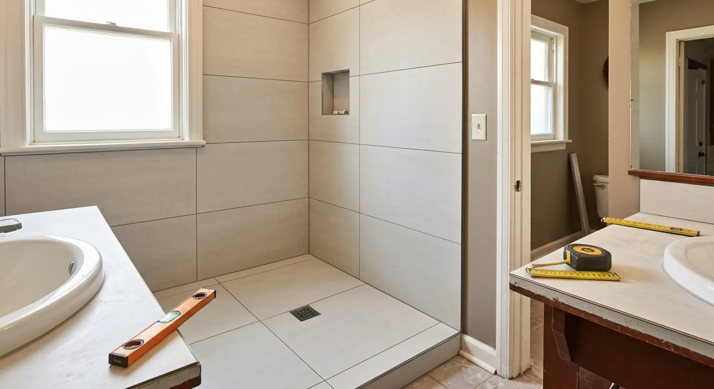 Large format tile bathroom