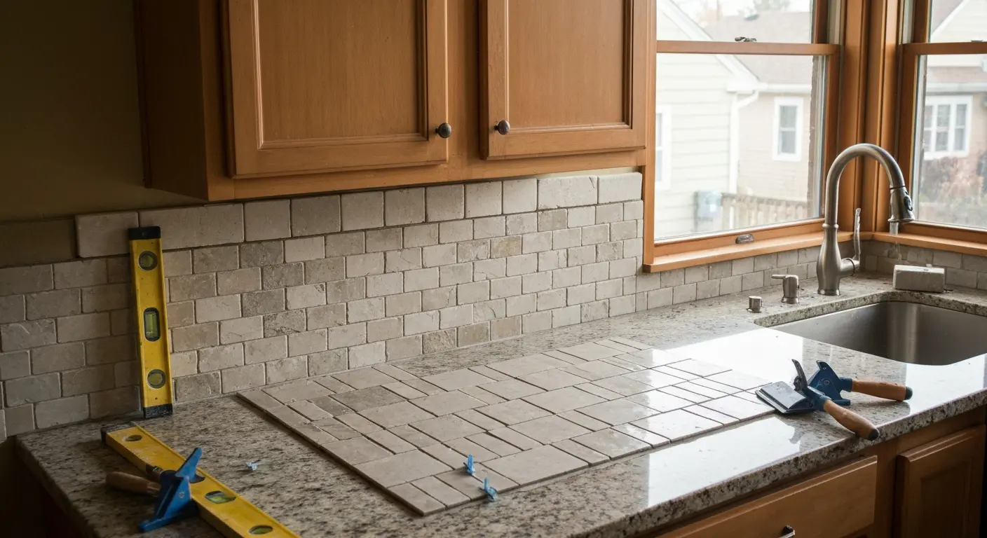 Kitchen backsplash with countertop