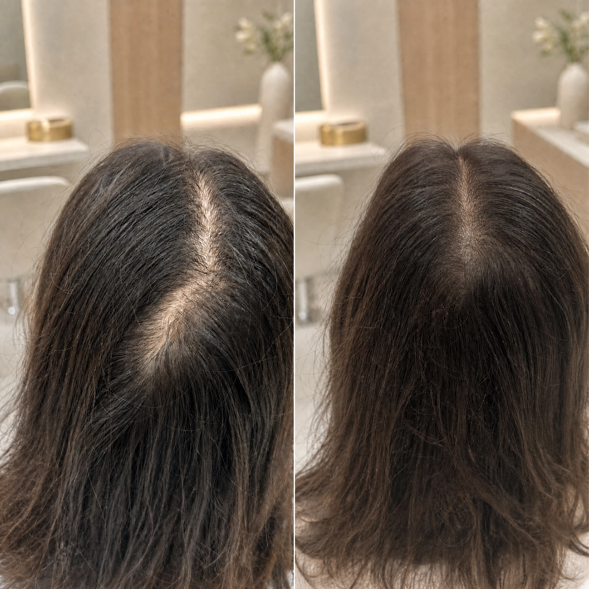 Resultado tratamiento capilar mujer — antes y después