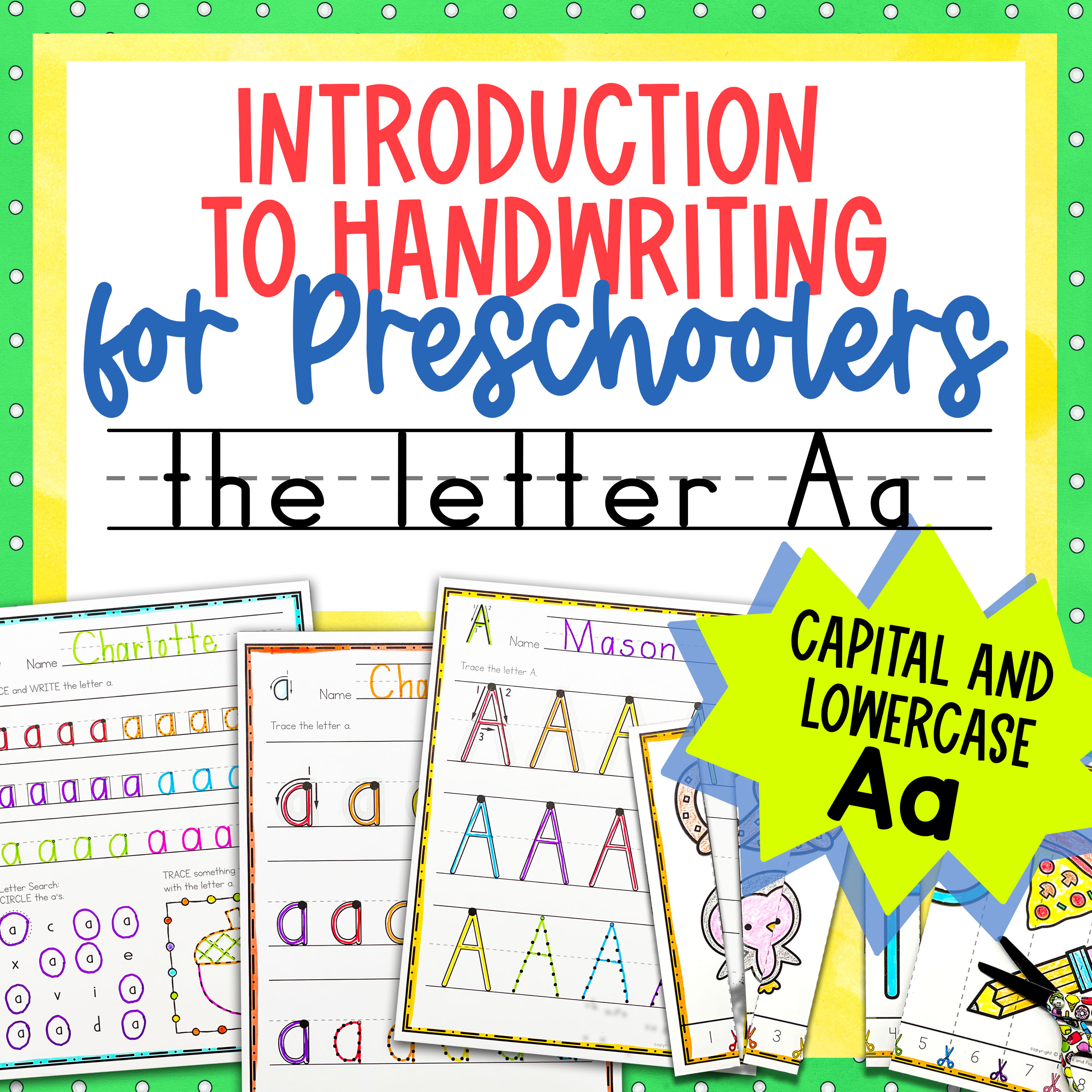 Introduction to Handwriting for Preschoolers Letter A free practice packet cover