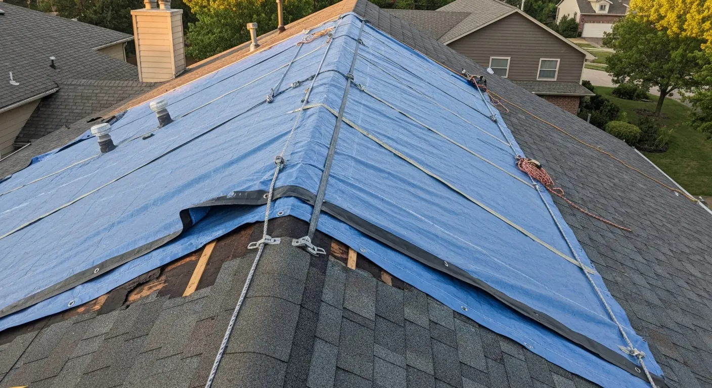 Emergency roof repair tarping service