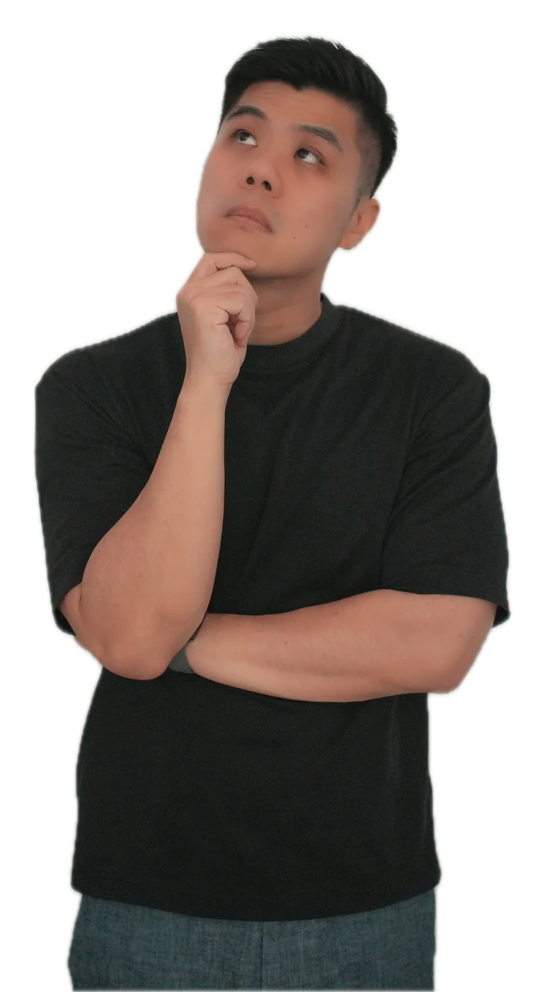 Khai Zen thinking, hand on chin