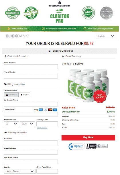 Claritox Pro Secure Checkout Page