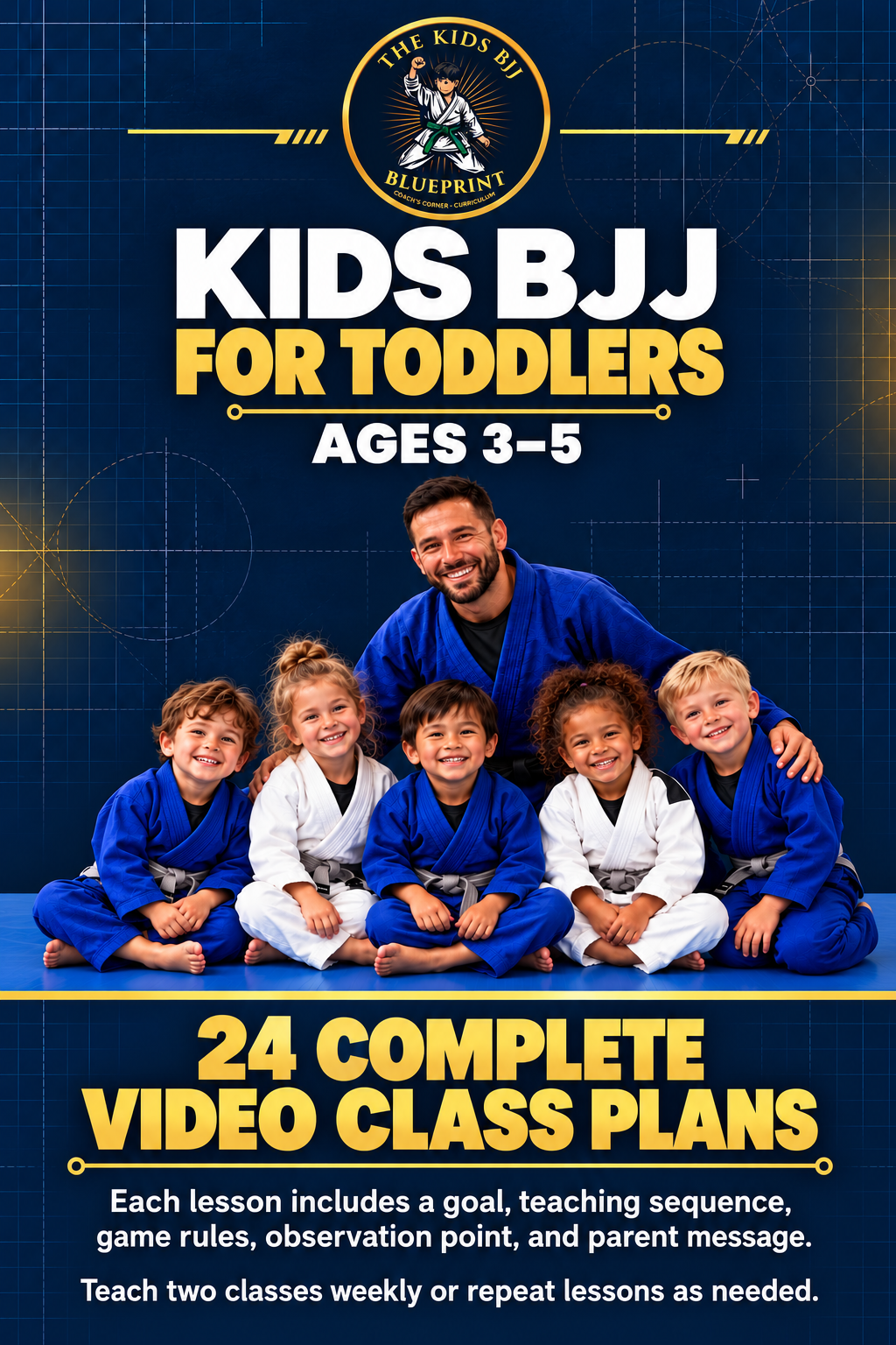 Kids BJJ for Toddlers cover showing 24 complete video class plans