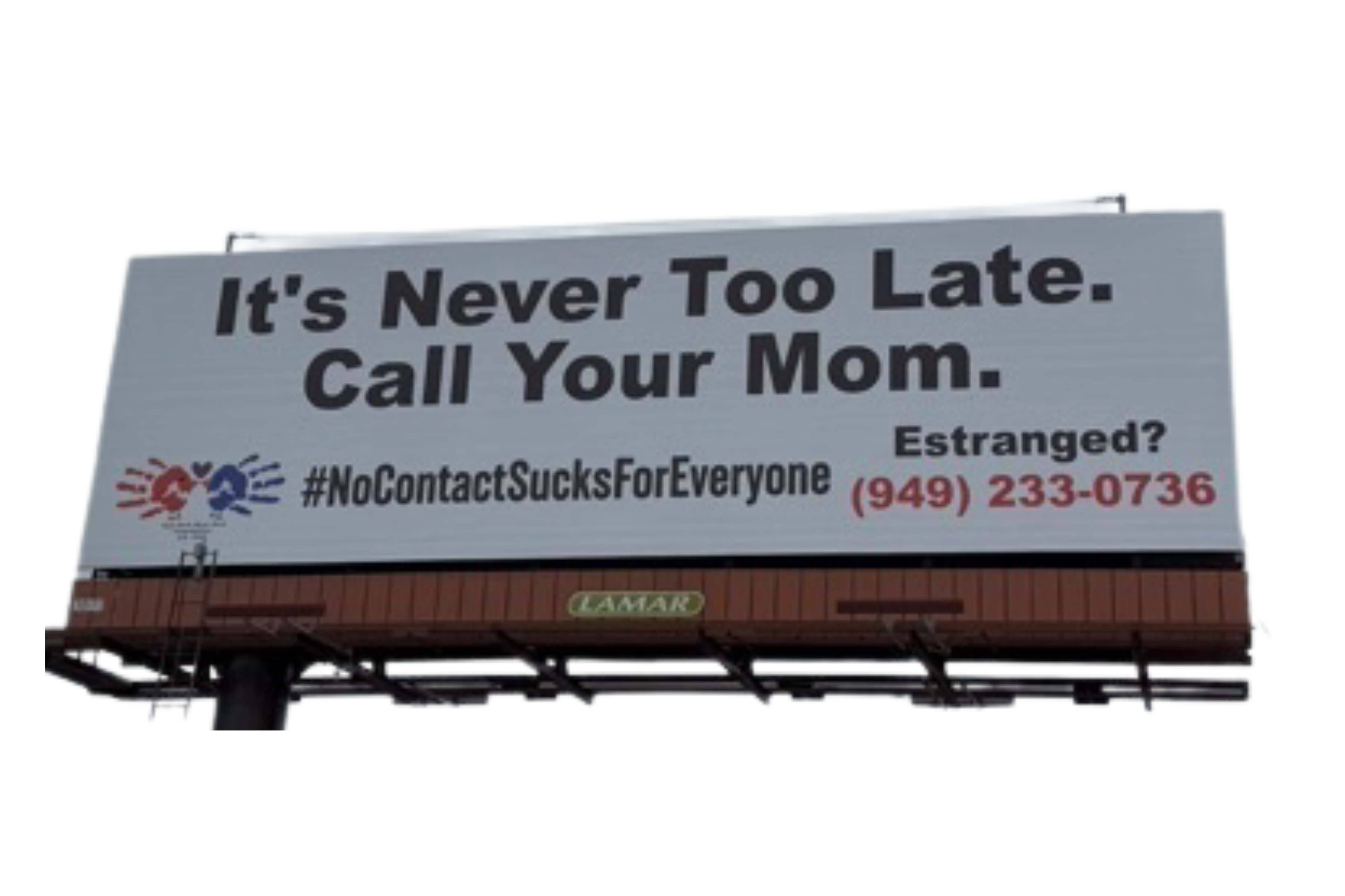 Red Bird Blue Bird Foundation billboard: It's Never Too Late. Call Your Mom.
