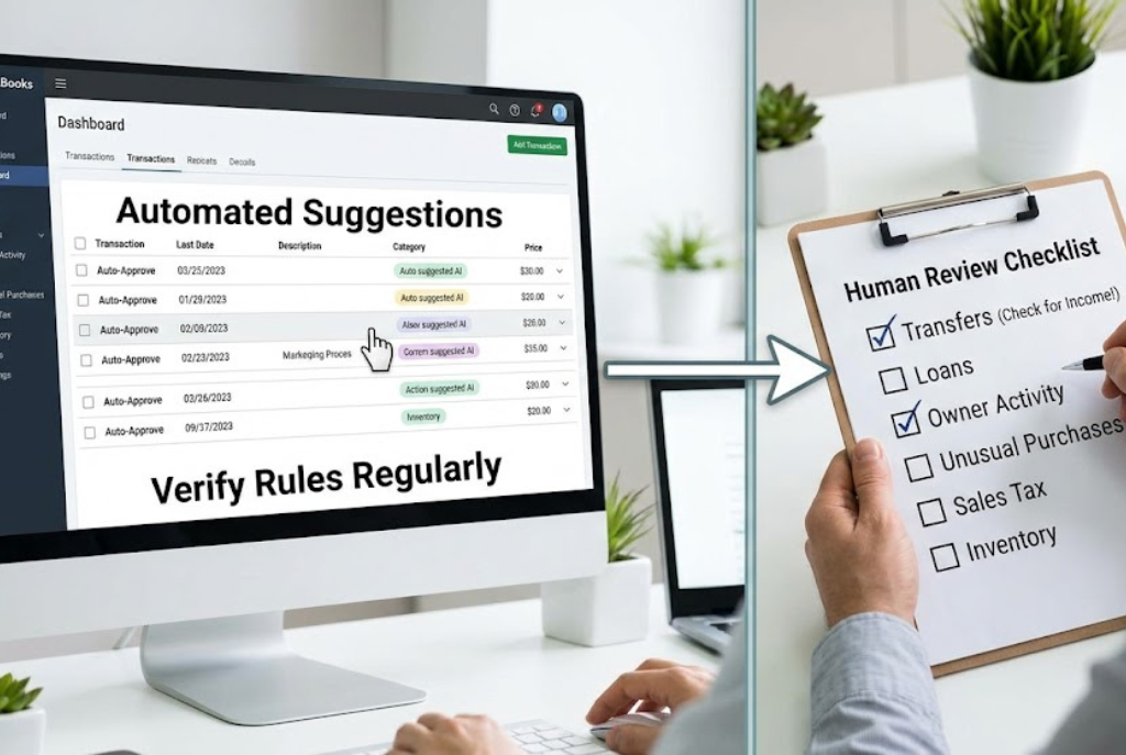 Human review process for AI bookkeeping and finance automation