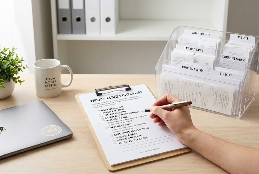 Simple bookkeeping system reducing mental load for a small business owner]