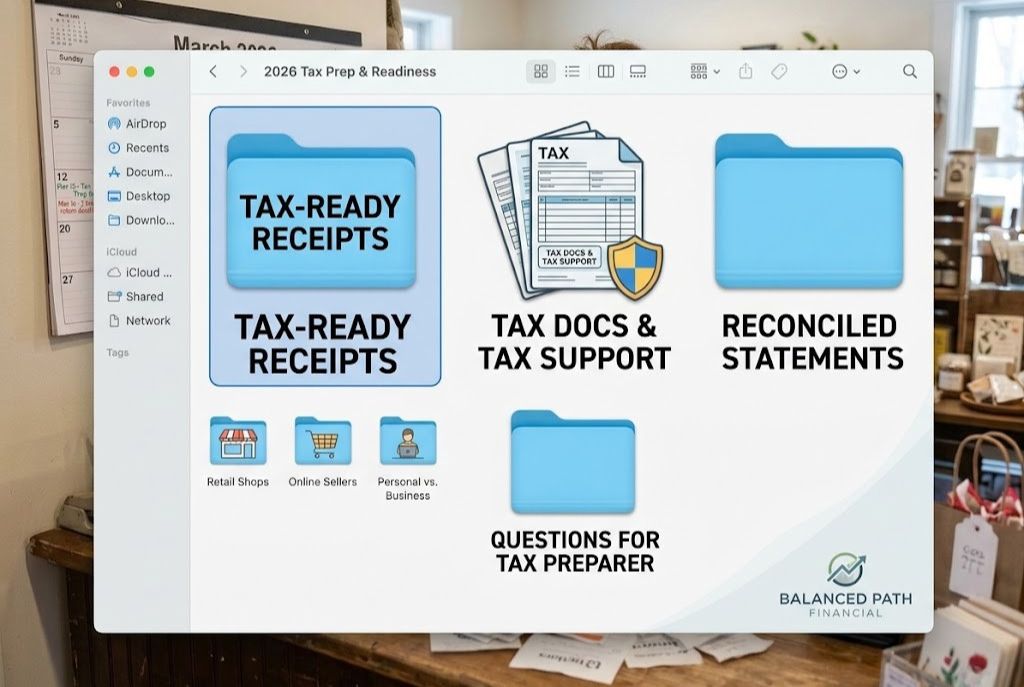 Organized digital bookkeeping files for tax readiness