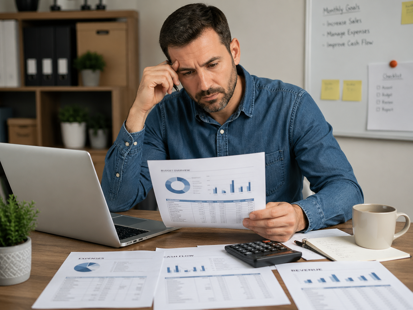Small business owner reviewing small business budgeting mistakes Small business owner reviewing small business budgeting mistakes