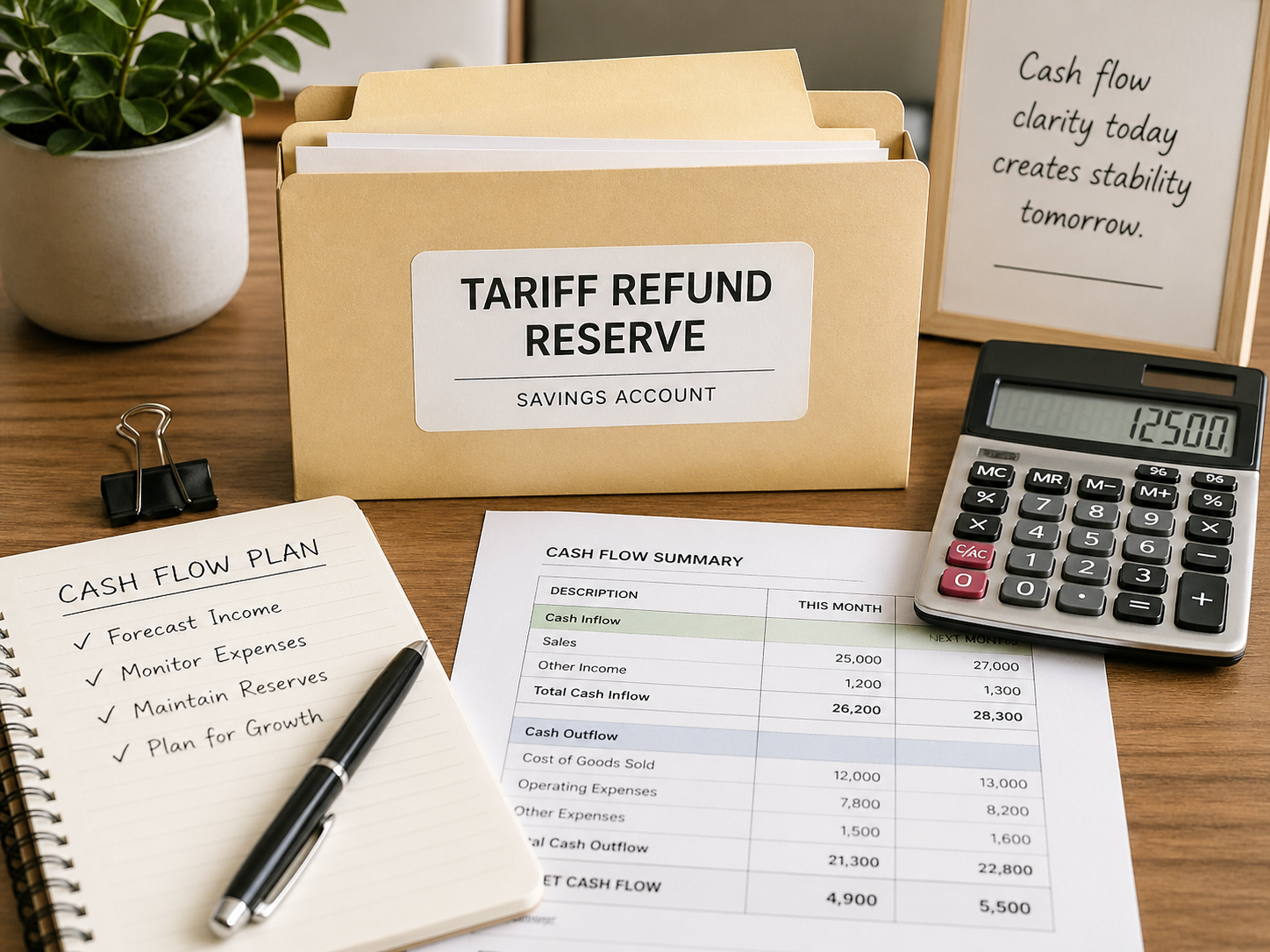 Tariff refund reserve account for small business cash flow