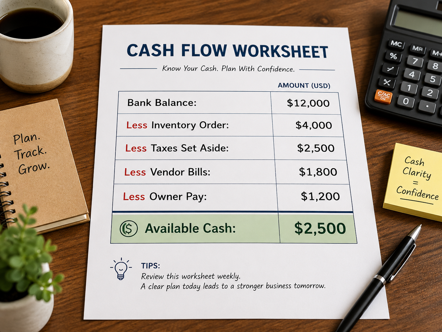 Small business available cash calculation worksheet Small business available cash calculation worksheet