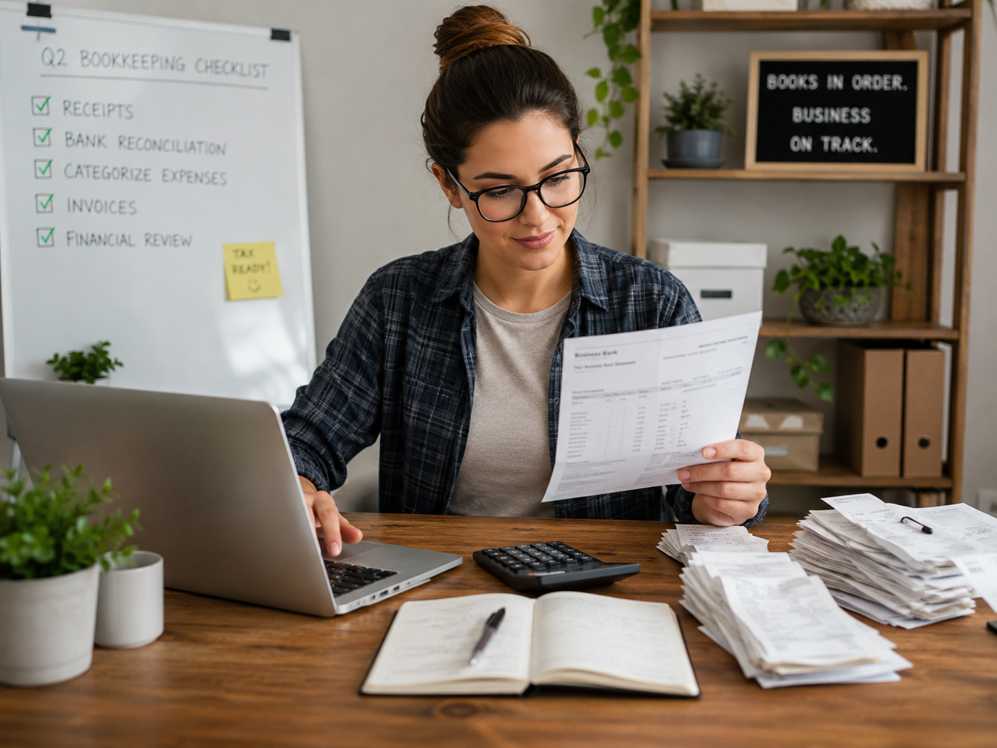 Small business owner preparing clean records for tax-ready bookkeeping