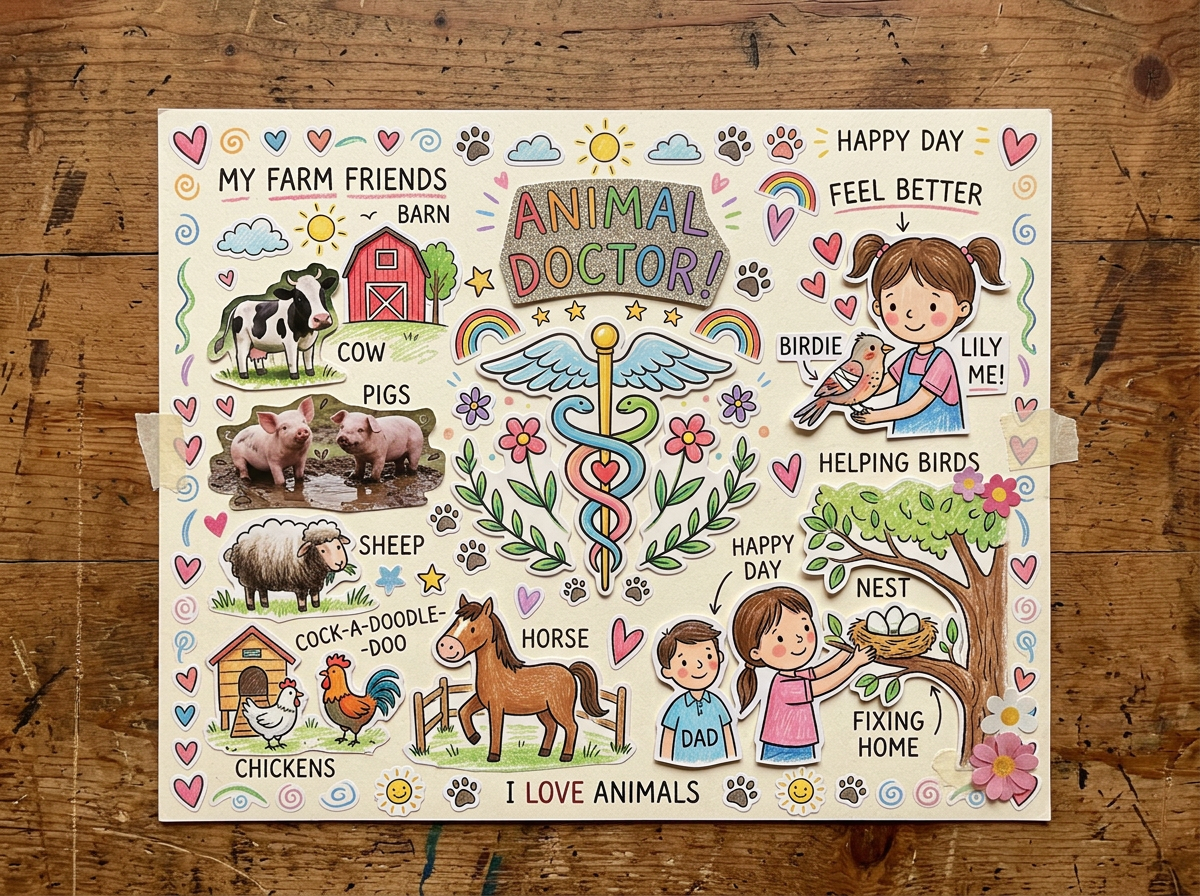 Lily's vision board showing dairy cows and her dream of becoming a veterinarian
