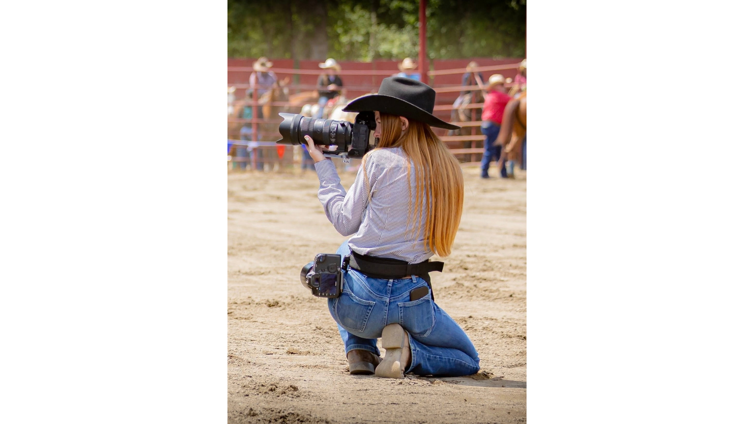 Emma Folz photographing rodeo action from an approved position