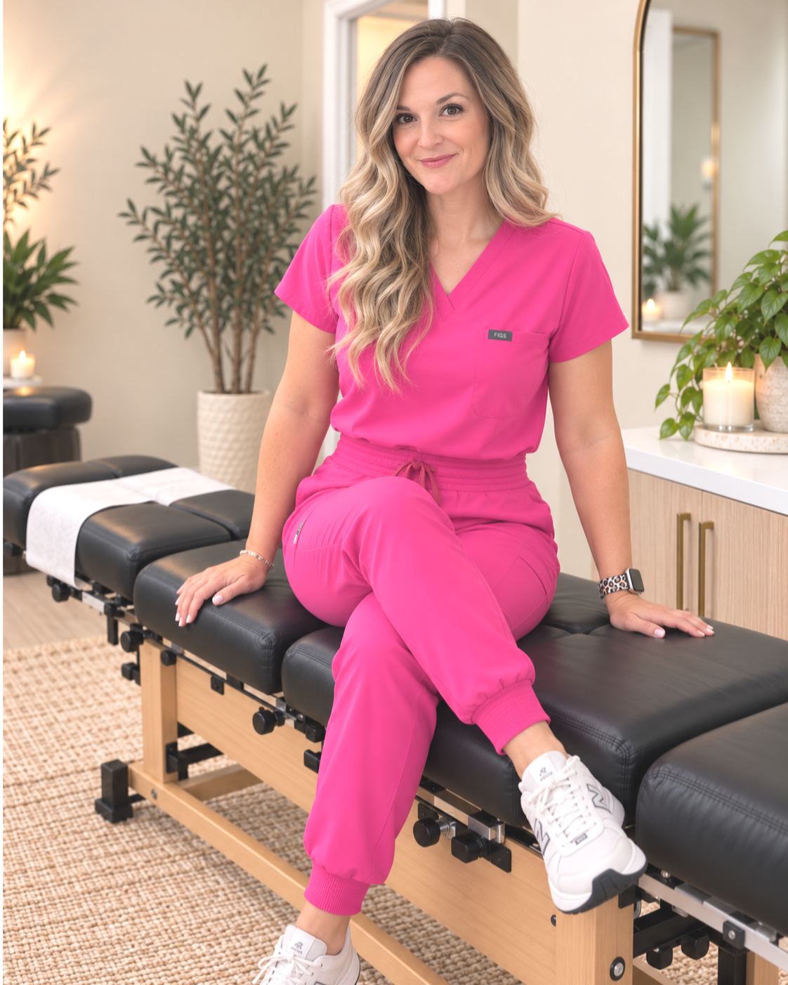 Dr. Nicole Stewart seated on a treatment table