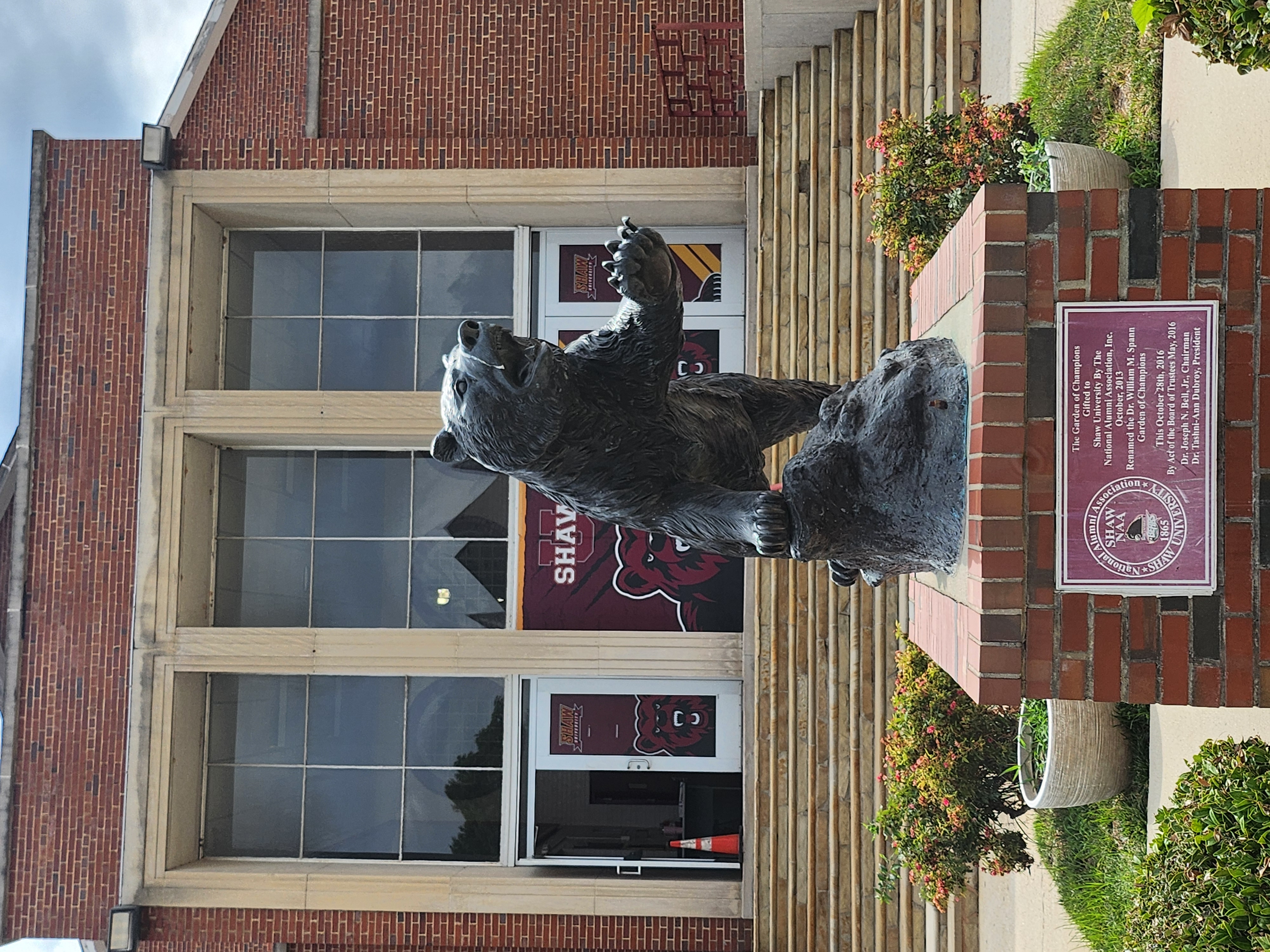 Shaw University Bears mascot statue at the Dr. William M. Spann Garden of Champions on the Shaw University campus in Raleigh, North Carolina