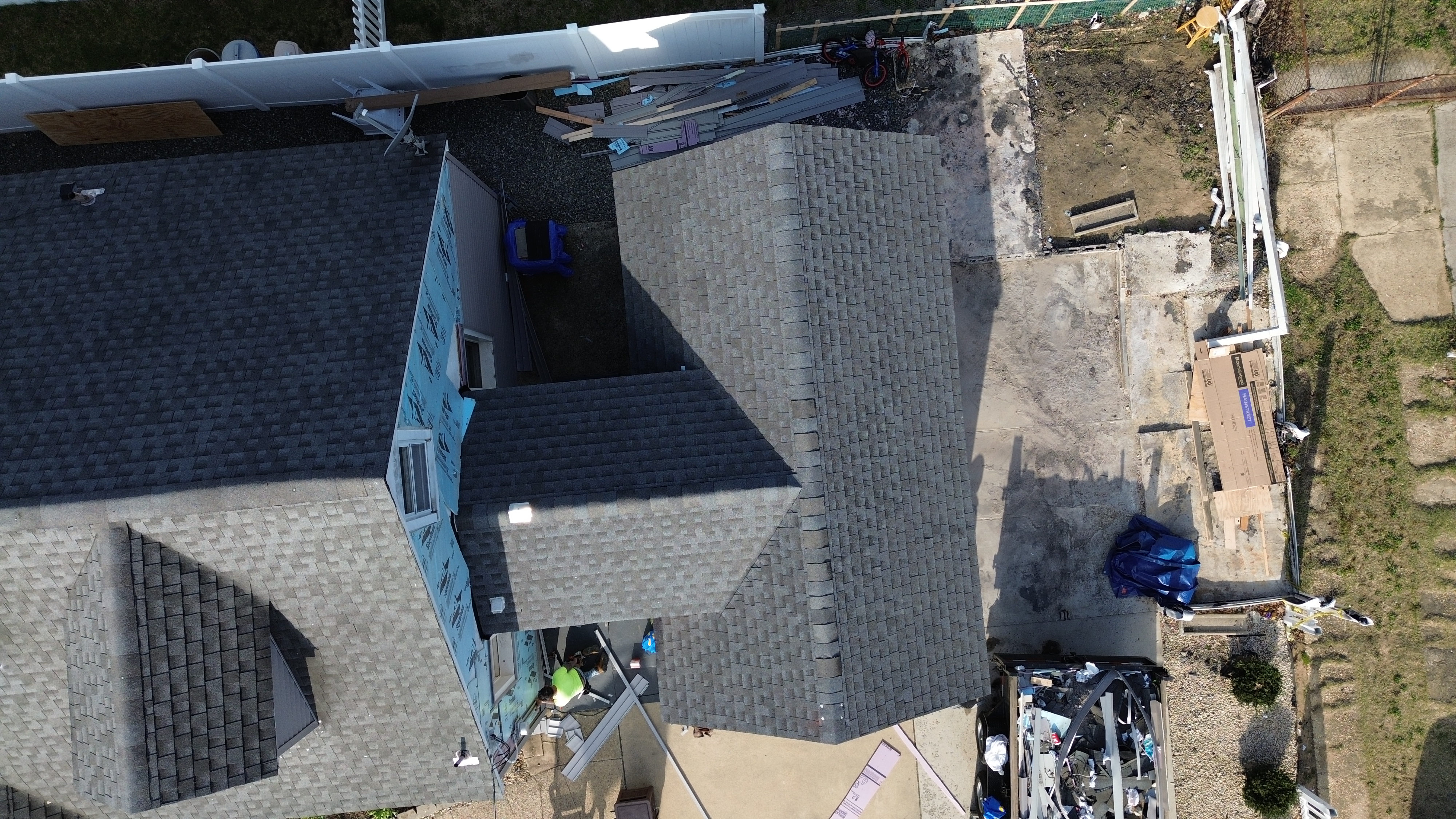 Aerial view of roofing project