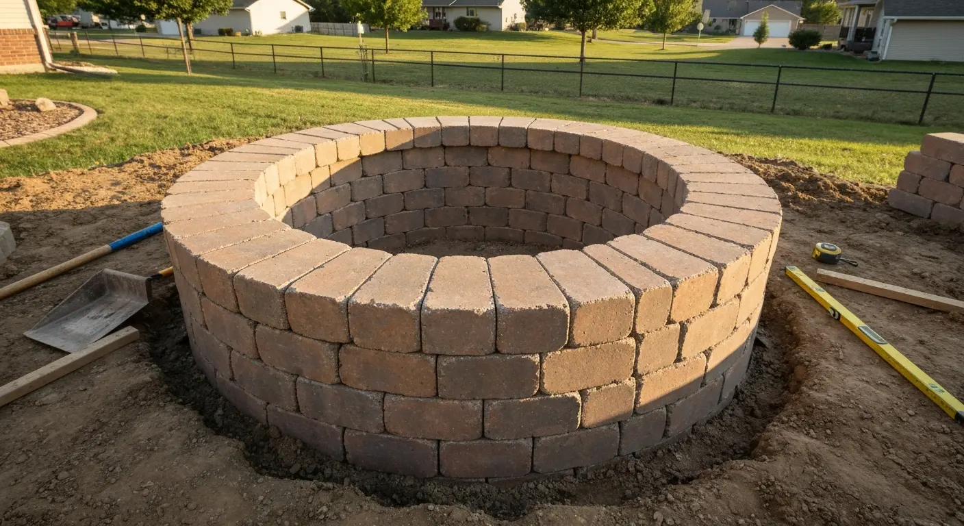 In-ground brick fire pit installation