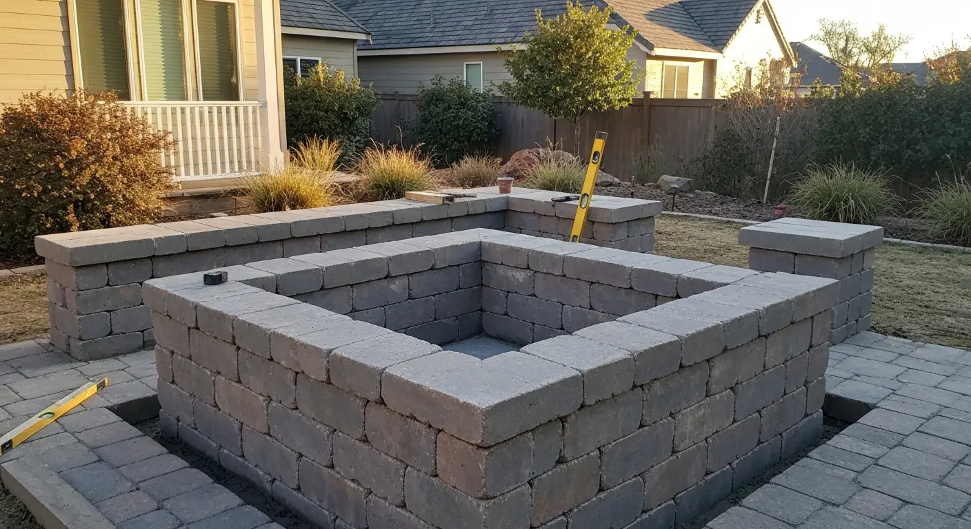Raised stone fire pit