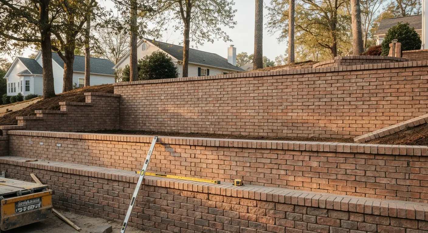Brick retaining wall installation