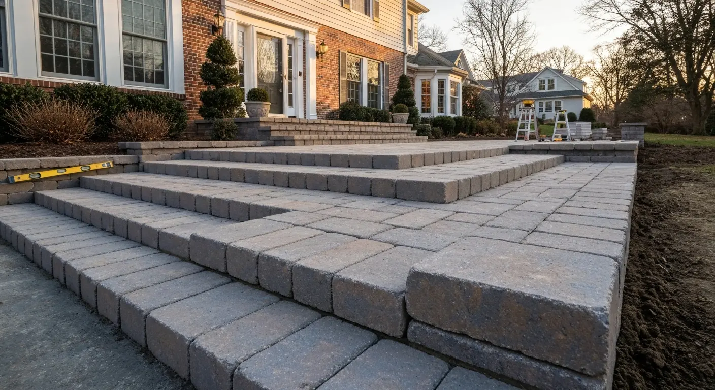 Paver steps and stoop installation