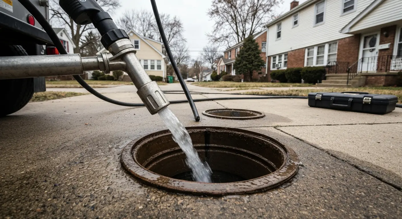 Hydro jetting sewer line cleaning