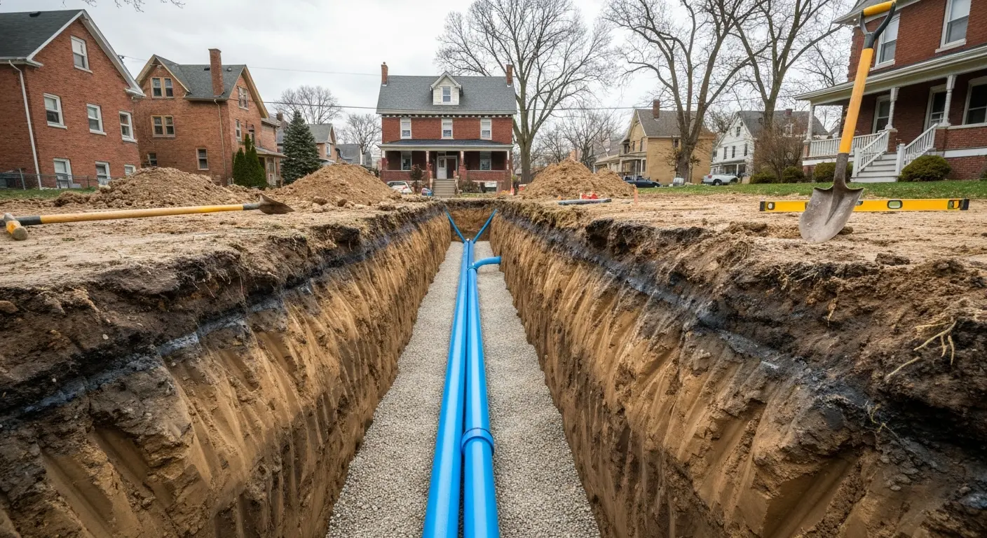 Water line installation excavation