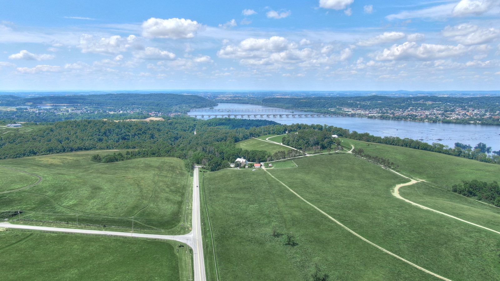Aerial view north from Highpoint Scenic Vista with Wrightsville and the Route 462 and Route 30 bridges over the Susquehanna
