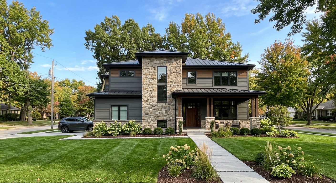 new custom home exterior in Johnson County Kansas neighborhood