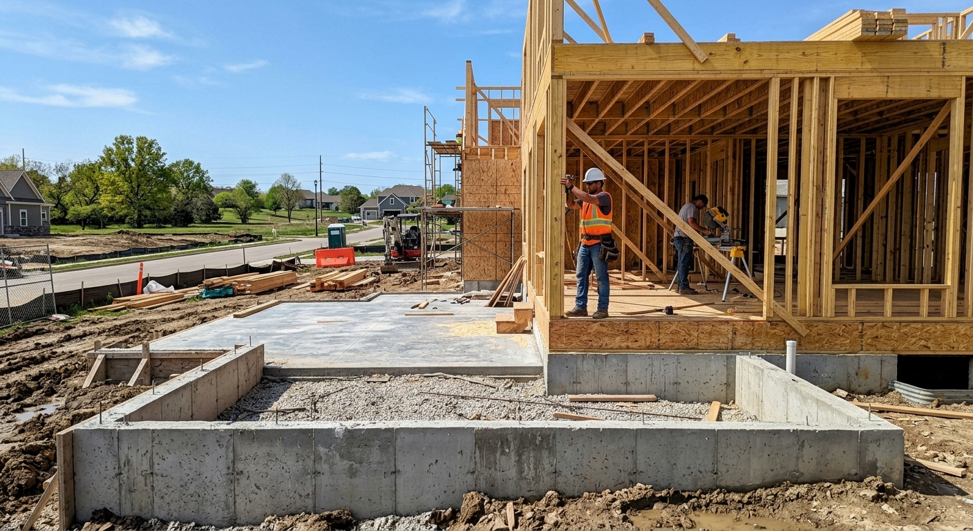 custom home construction foundation and framing in Johnson County Kansas