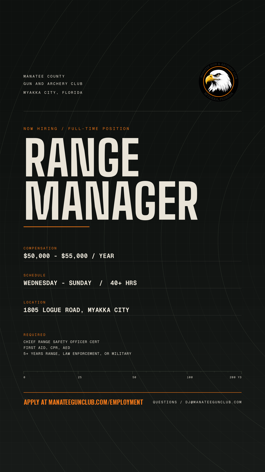 Manatee Gun and Archery Club is hiring a full-time Range Manager in Myakka City, Florida.