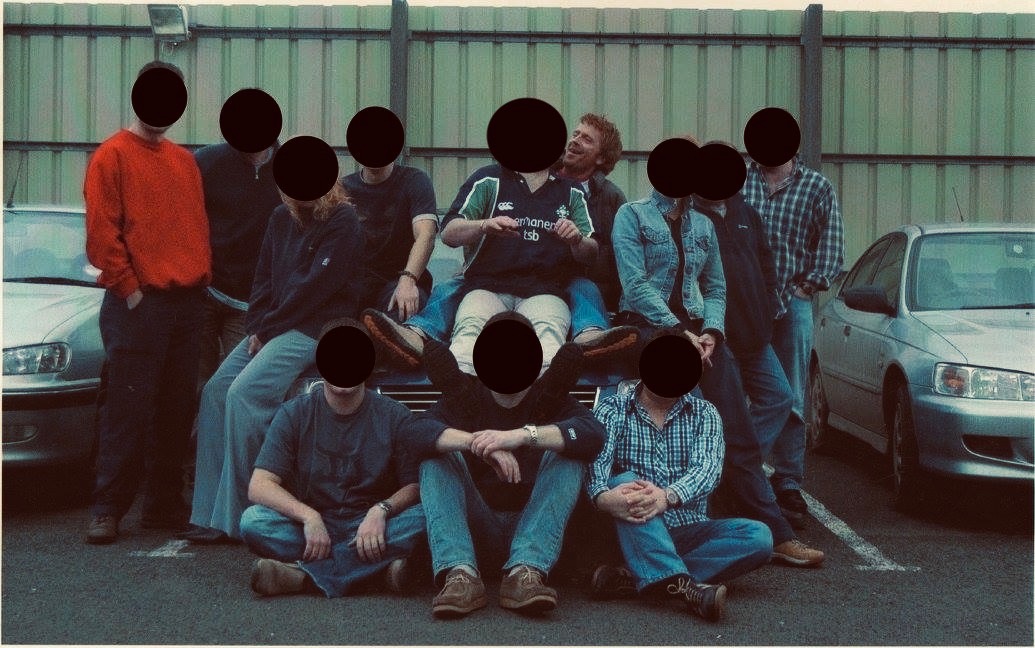Go Noisy archival group photograph with faces obscured